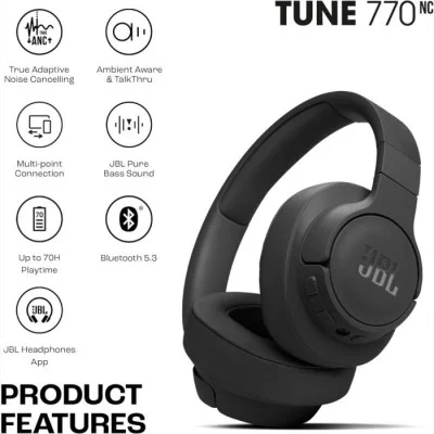 JBL Tune 770 NC Wireless Over-Ear Headphones, JBLT770NCBLK – Black